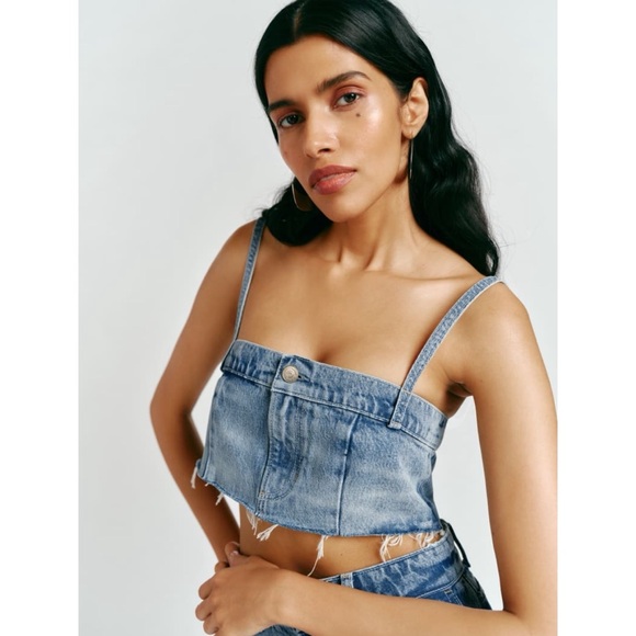 NWT Reformation Ami Denim Top Cropped Jean Blue Size 6 - Picture 1 of 11